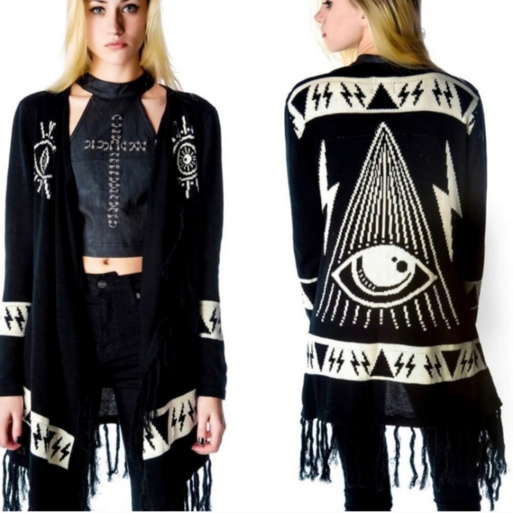 RARE! UNIF Psycho Poncho Knit Sweater, Size Small Illuminate/Evil Eye/Esoteric